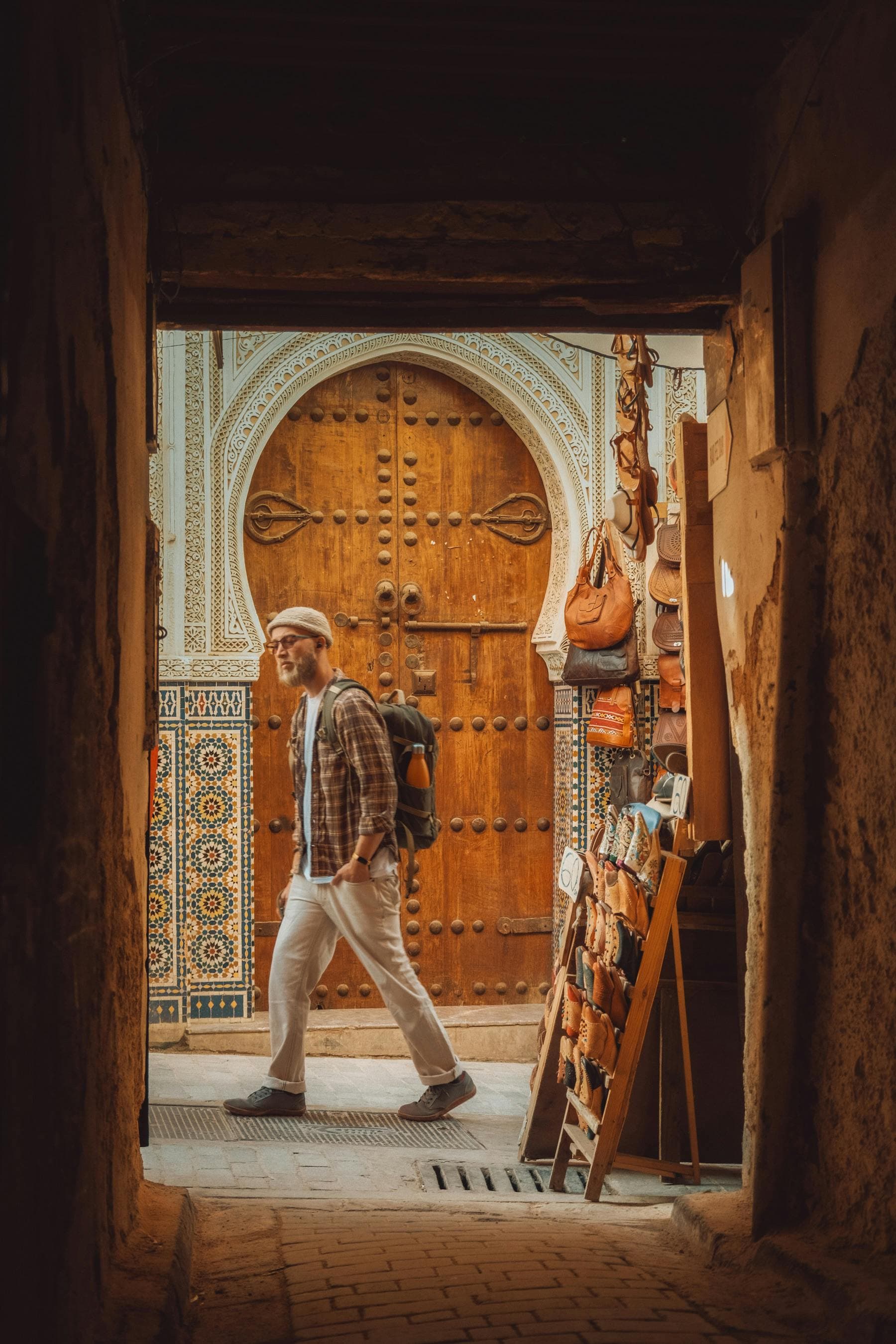 man walking in market