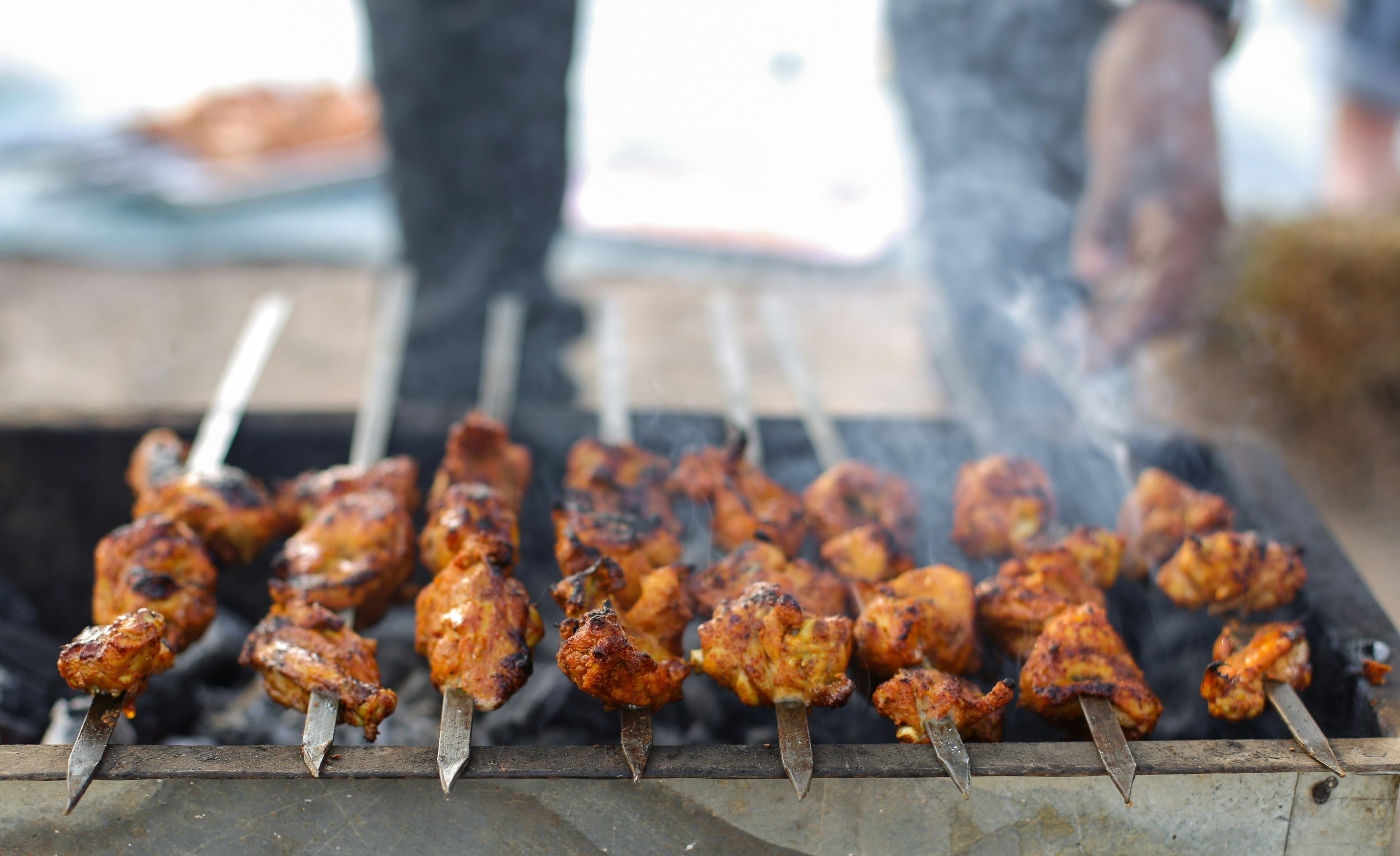 kebabs on a grill
