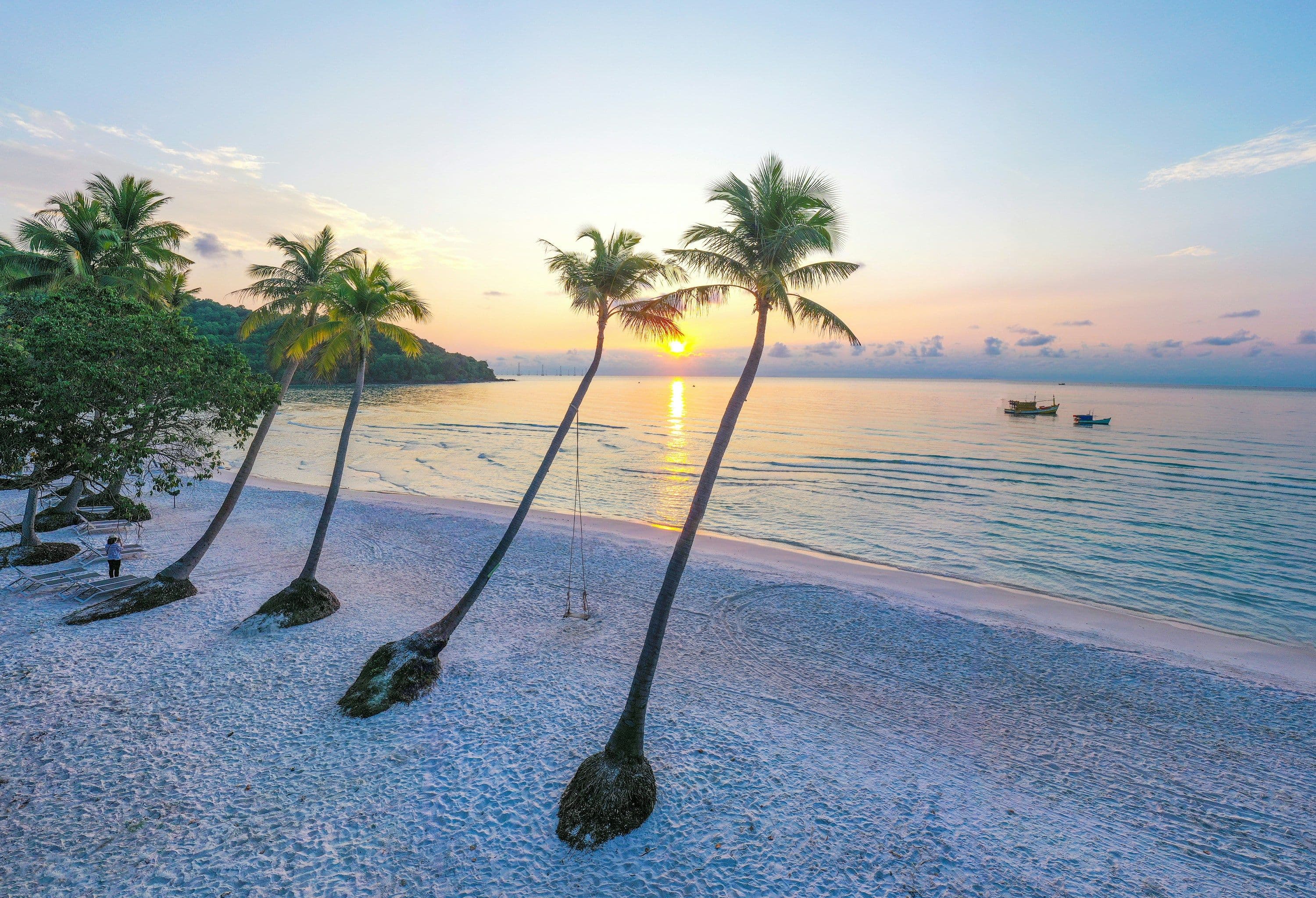 the beach with palm trees on Phu Quoc Island