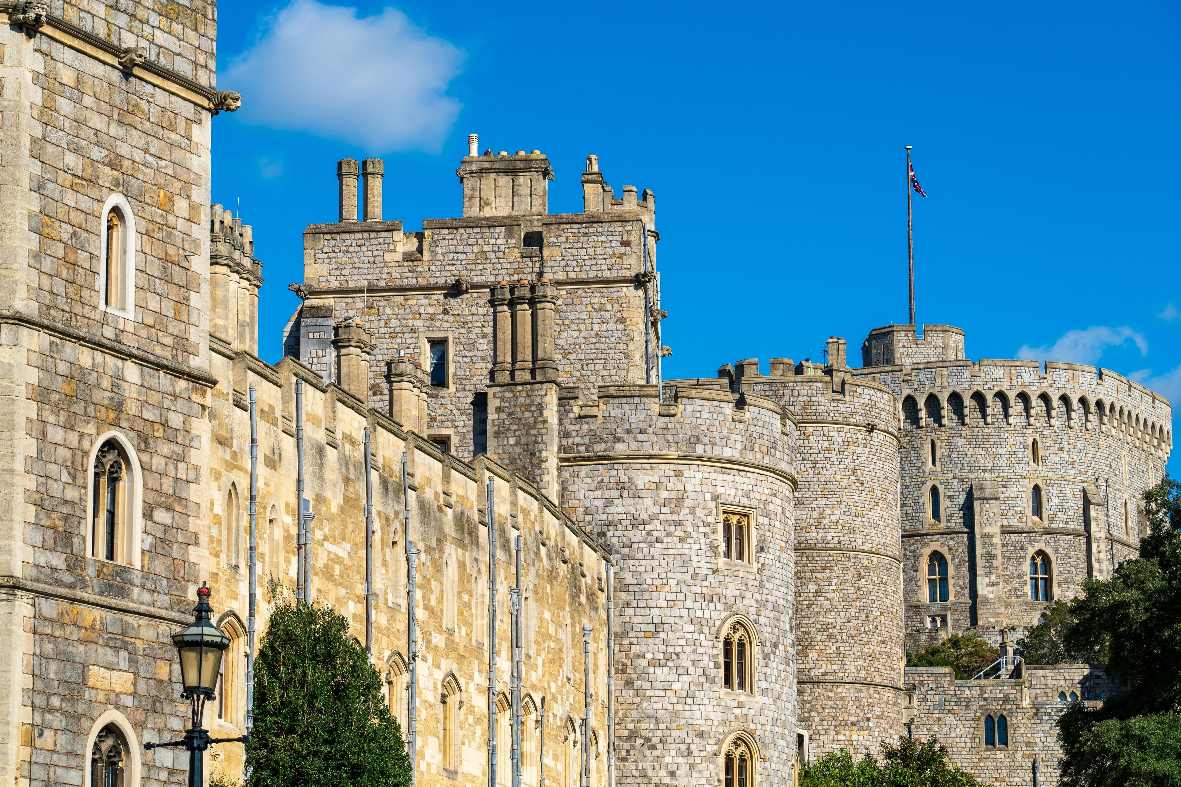 Windsor Castle from up close with a blue sky